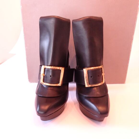 Alexander McQueen Brass Box Buckle Wrap Platform Ankle boots 38.5 NIB 1,890 - Picture 9 of 13